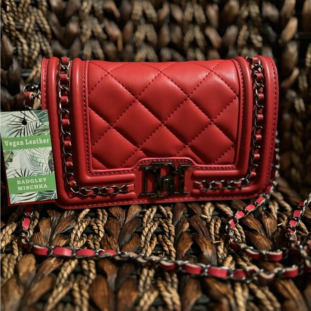 NWT!!! Badgley Mischka: 
Crossbody/Chain Red Purse Retail: $99 Vegan Leather.